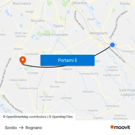 Sordio to Rognano map