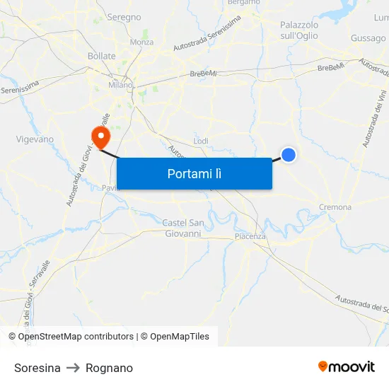 Soresina to Rognano map