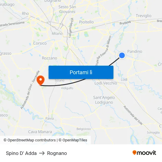 Spino D' Adda to Rognano map
