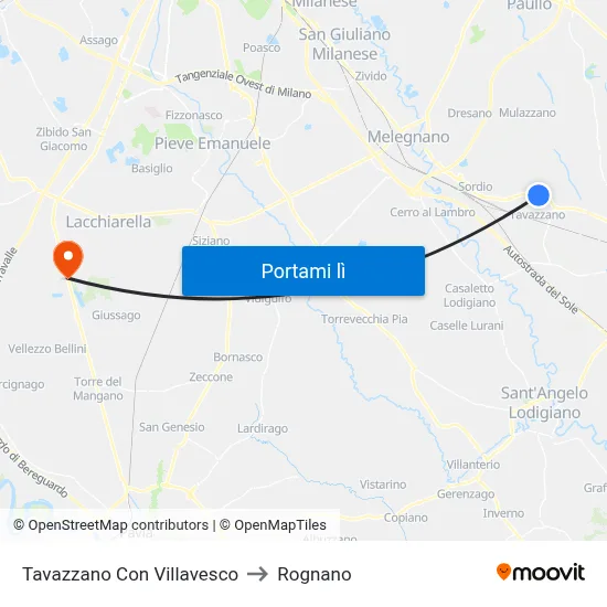Tavazzano Con Villavesco to Rognano map