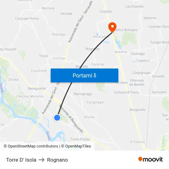 Torre D' Isola to Rognano map