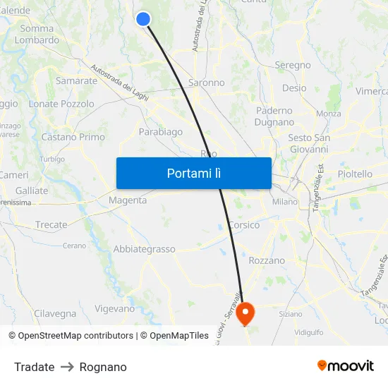 Tradate to Rognano map