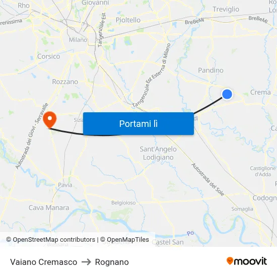 Vaiano Cremasco to Rognano map