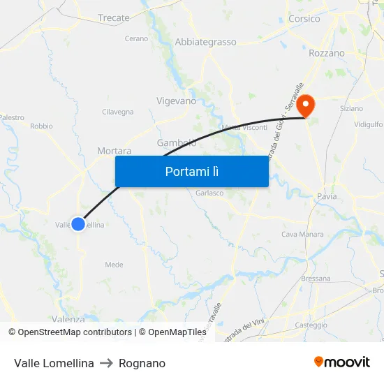 Valle Lomellina to Rognano map