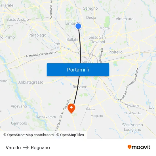 Varedo to Rognano map