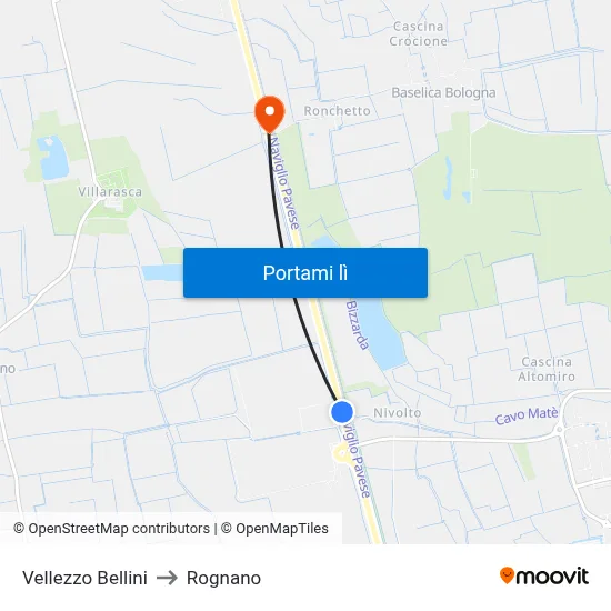 Vellezzo Bellini to Rognano map