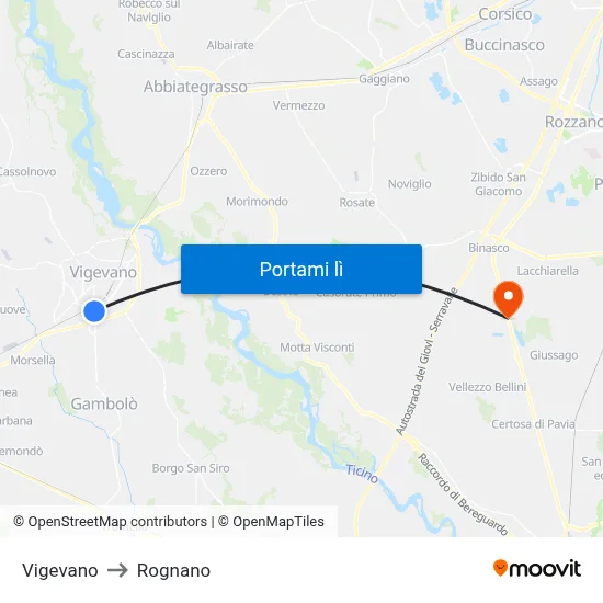 Vigevano to Rognano map