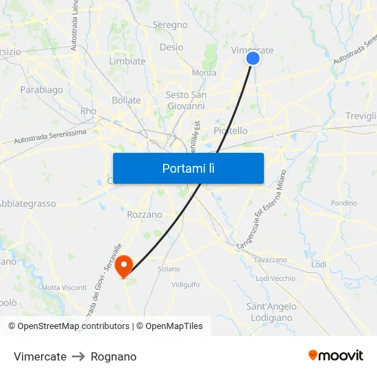 Vimercate to Rognano map