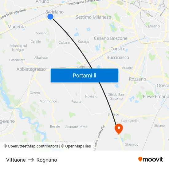 Vittuone to Rognano map