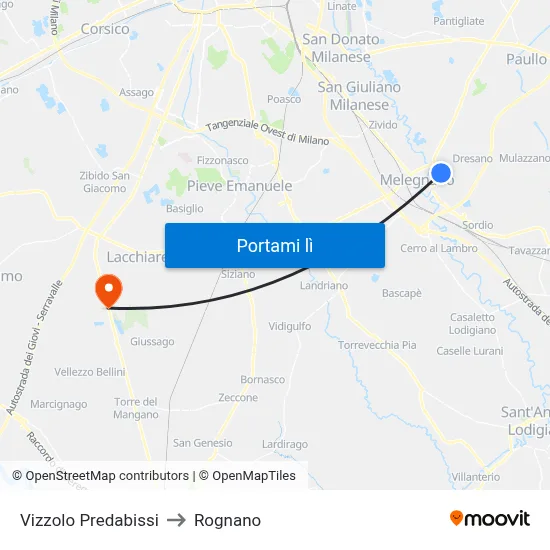 Vizzolo Predabissi to Rognano map