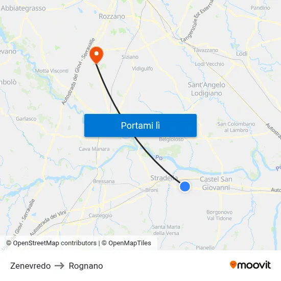 Zenevredo to Rognano map