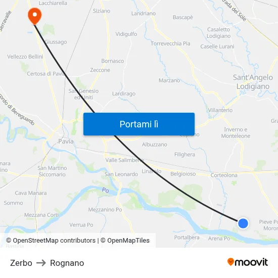 Zerbo to Rognano map