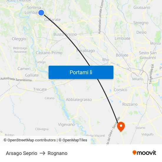 Arsago Seprio to Rognano map