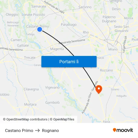 Castano Primo to Rognano map