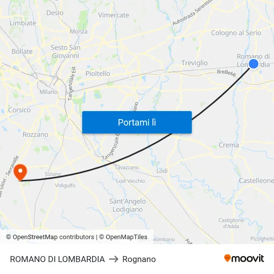ROMANO DI LOMBARDIA to Rognano map