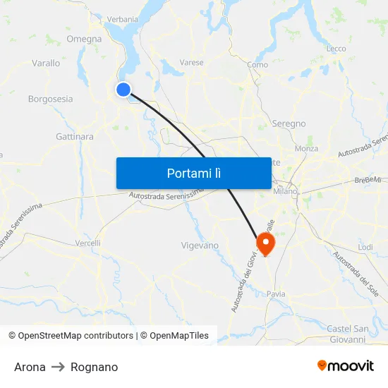 Arona to Rognano map