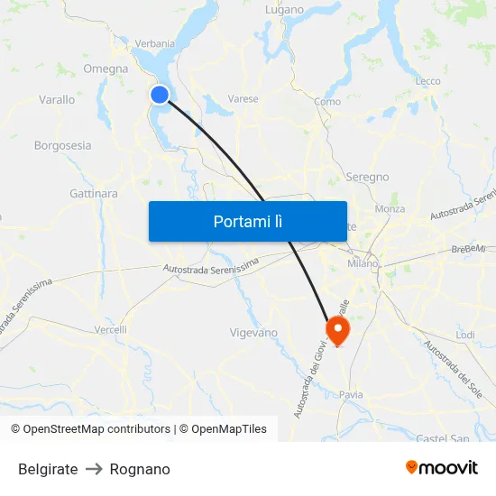 Belgirate to Rognano map