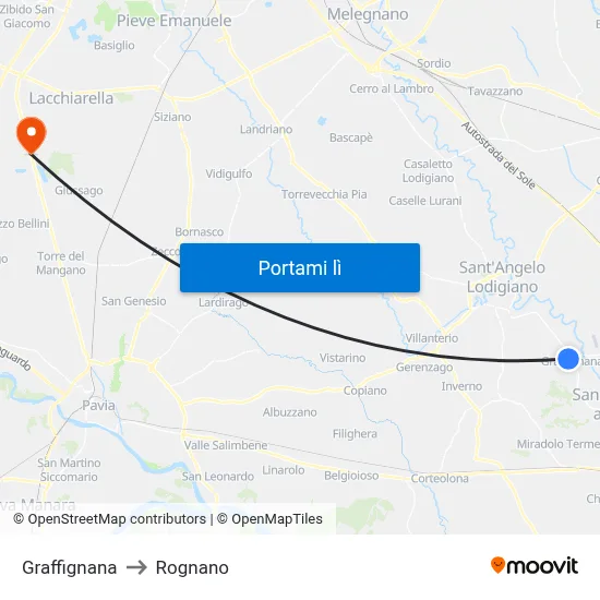 Graffignana to Rognano map