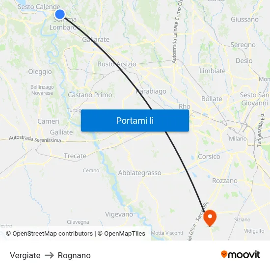 Vergiate to Rognano map
