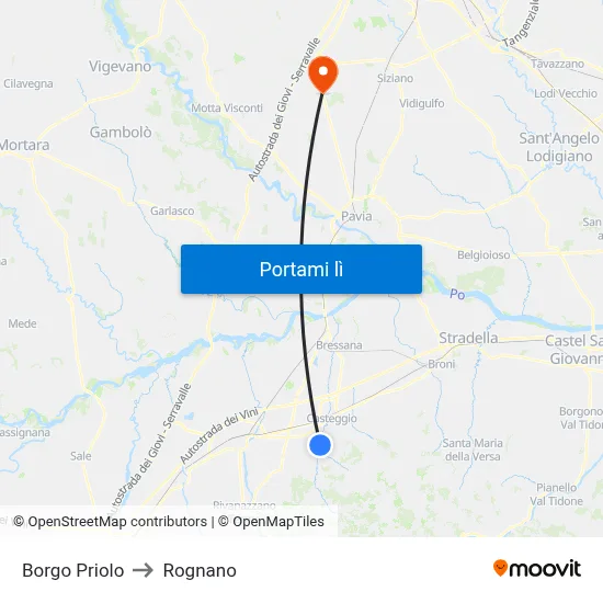 Borgo Priolo to Rognano map