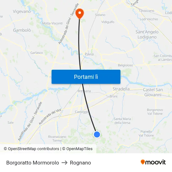 Borgoratto Mormorolo to Rognano map