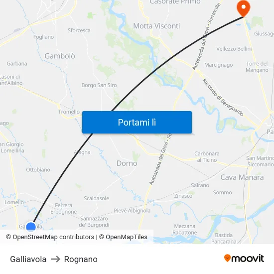 Galliavola to Rognano map
