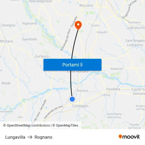 Lungavilla to Rognano map