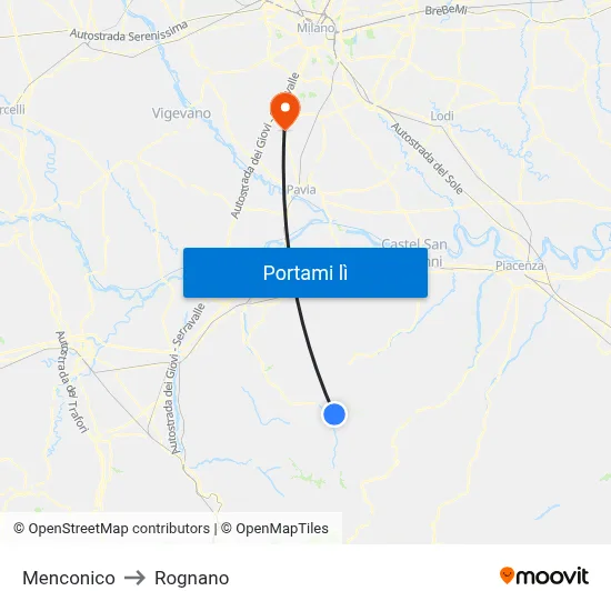 Menconico to Rognano map