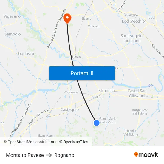 Montalto Pavese to Rognano map