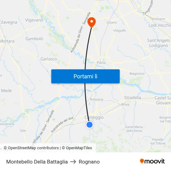 Montebello Della Battaglia to Rognano map