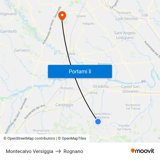Montecalvo Versiggia to Rognano map