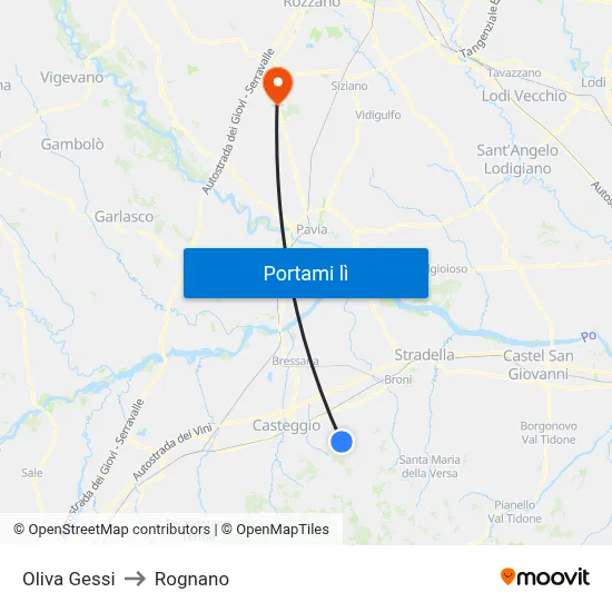 Oliva Gessi to Rognano map