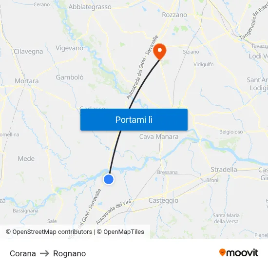 Corana to Rognano map