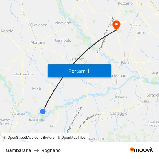 Gambarana to Rognano map