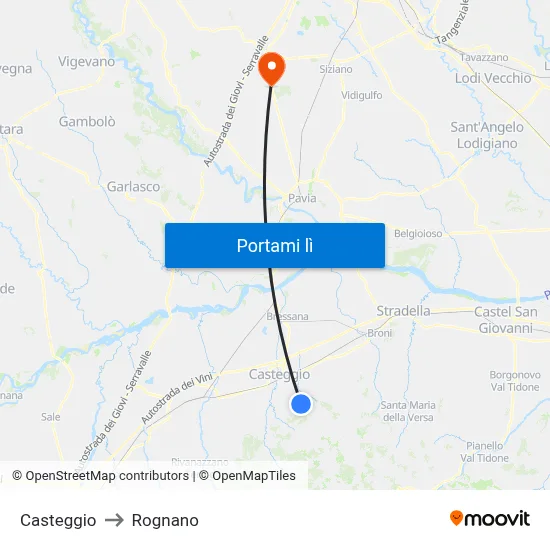 Casteggio to Rognano map