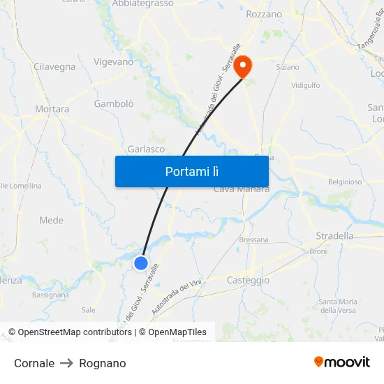 Cornale to Rognano map