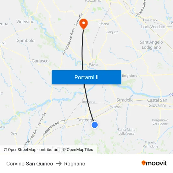 Corvino San Quirico to Rognano map