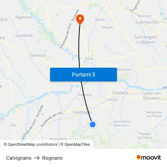 Calvignano to Rognano map