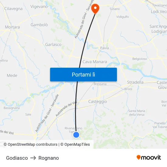 Godiasco to Rognano map