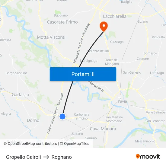 Gropello Cairoli to Rognano map