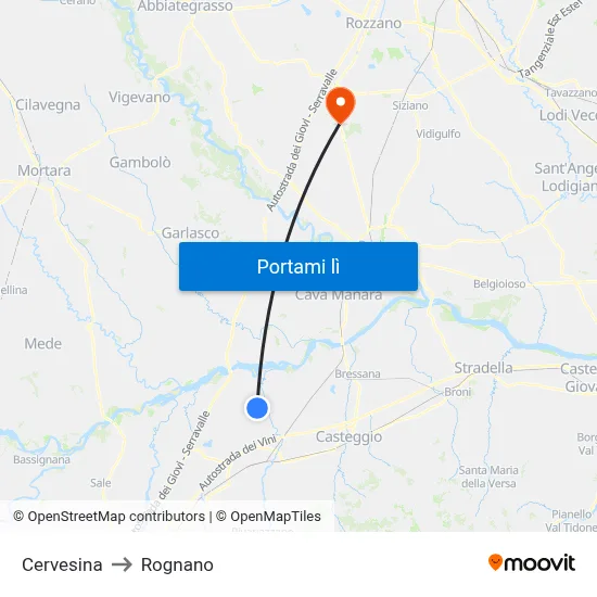 Cervesina to Rognano map