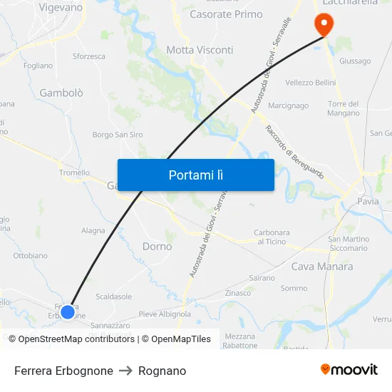 Ferrera Erbognone to Rognano map