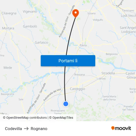 Codevilla to Rognano map