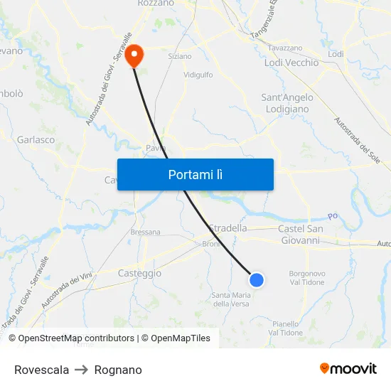 Rovescala to Rognano map