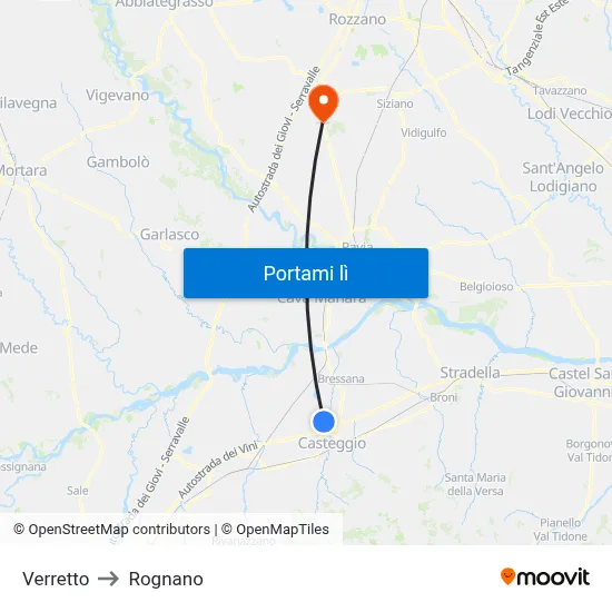 Verretto to Rognano map