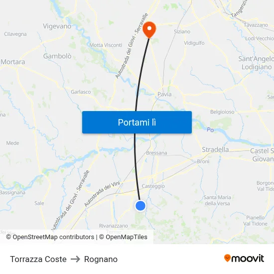 Torrazza Coste to Rognano map