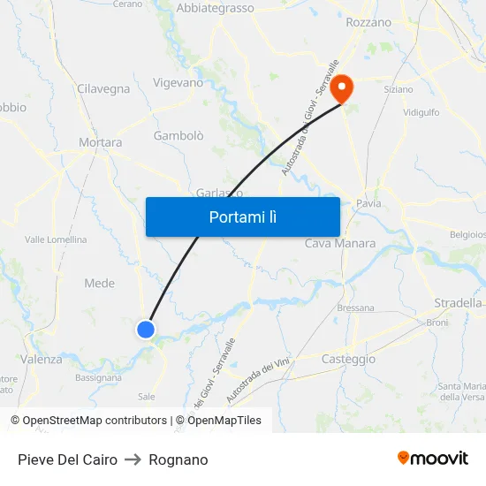 Pieve Del Cairo to Rognano map