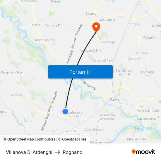 Villanova D' Ardenghi to Rognano map