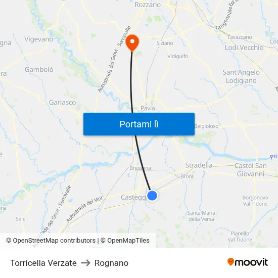 Torricella Verzate to Rognano map