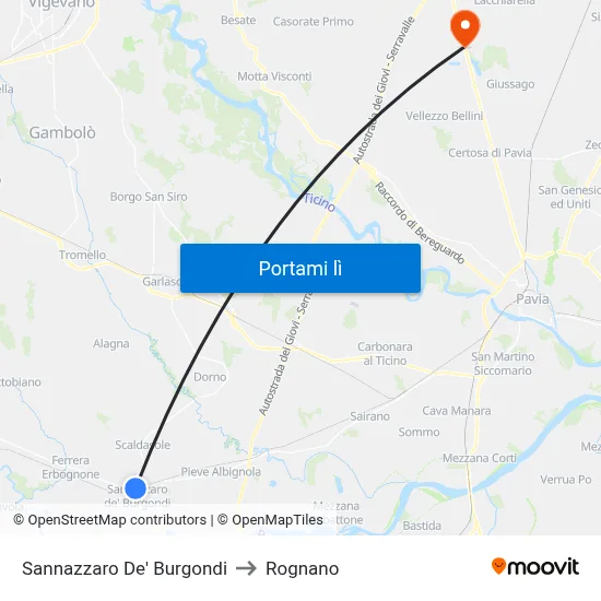 Sannazzaro De' Burgondi to Rognano map